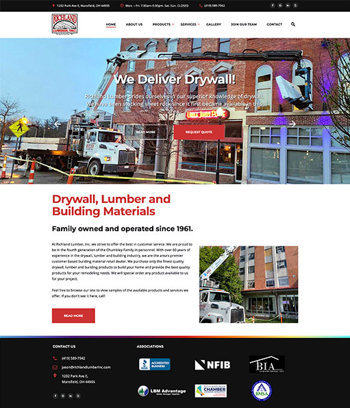 Richland Lumber Inc. Mansfield website design